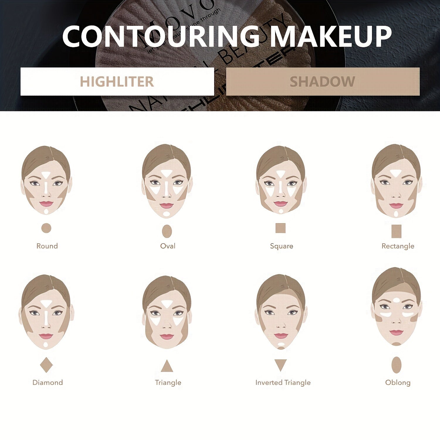 Paleta de iluminador para mujer de 5 colores con purpurina, brillo, contorno y corrector