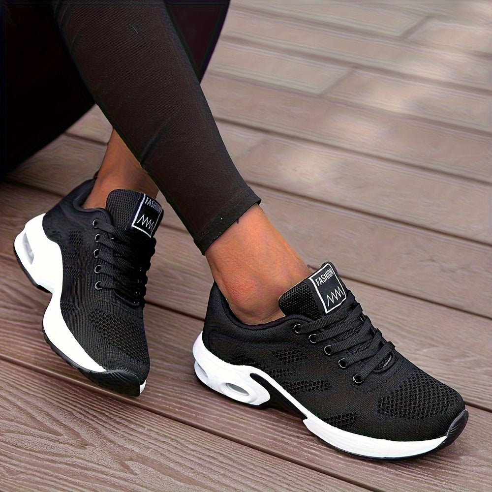 Women's Mesh Lace-Up Sneakers Lightweight Air Cushion Running Sports Shoes