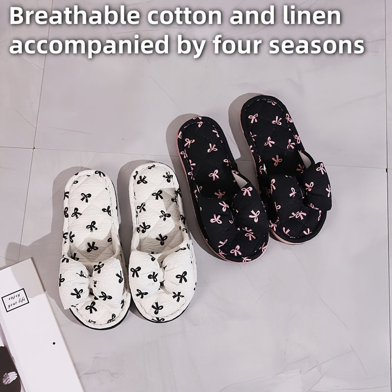 Women’s All-Season Home Slippers with Bow Design Soft Sole Comfortable
