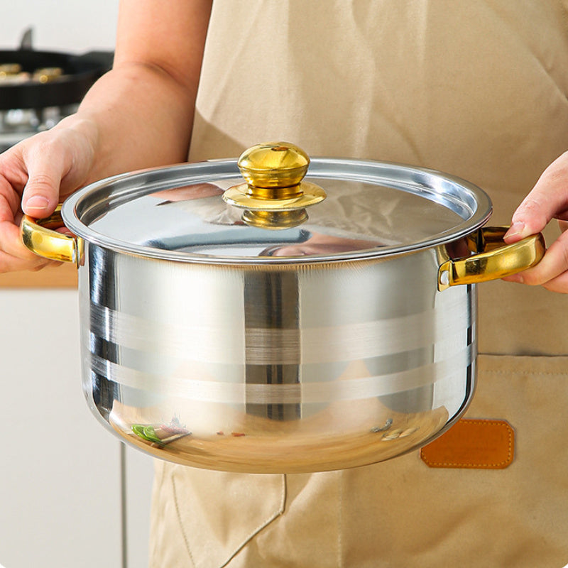 Set of 10 Stainless Steel Cookware Pans with Gold Handles and Lids