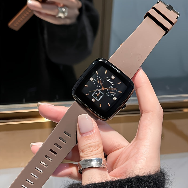 Women's Quartz Wristwatch with Plastic Case and Silicone Strap