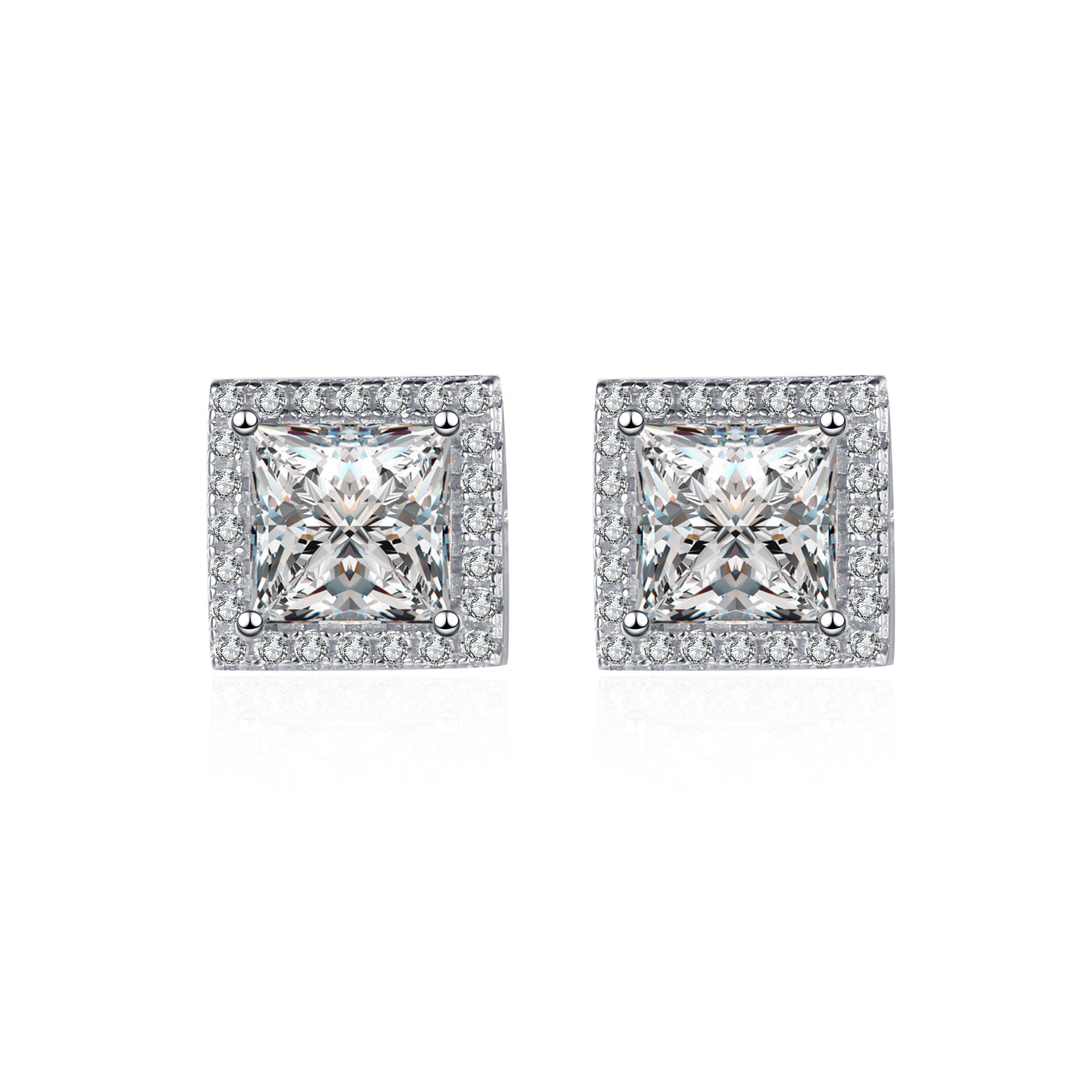 Sterling Silver Square Moissanite Stud Earrings Hypoallergenic Gift for Women