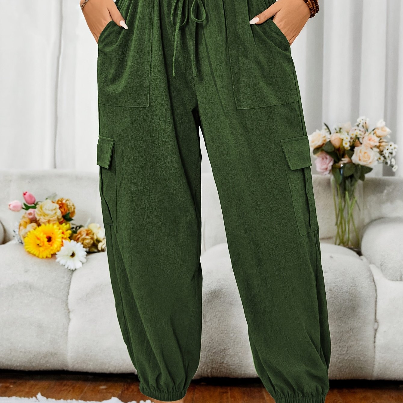 Plus Size Women's Jogger Pants Dark Grey Non-Stretchy Casual Lounge Trousers