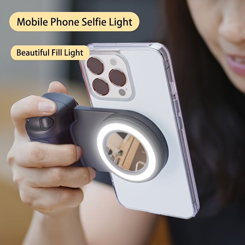 Mobile Phone Camera Handle with Detachable Magnetic Remote Shutter 360° Rotation Self-Lighting