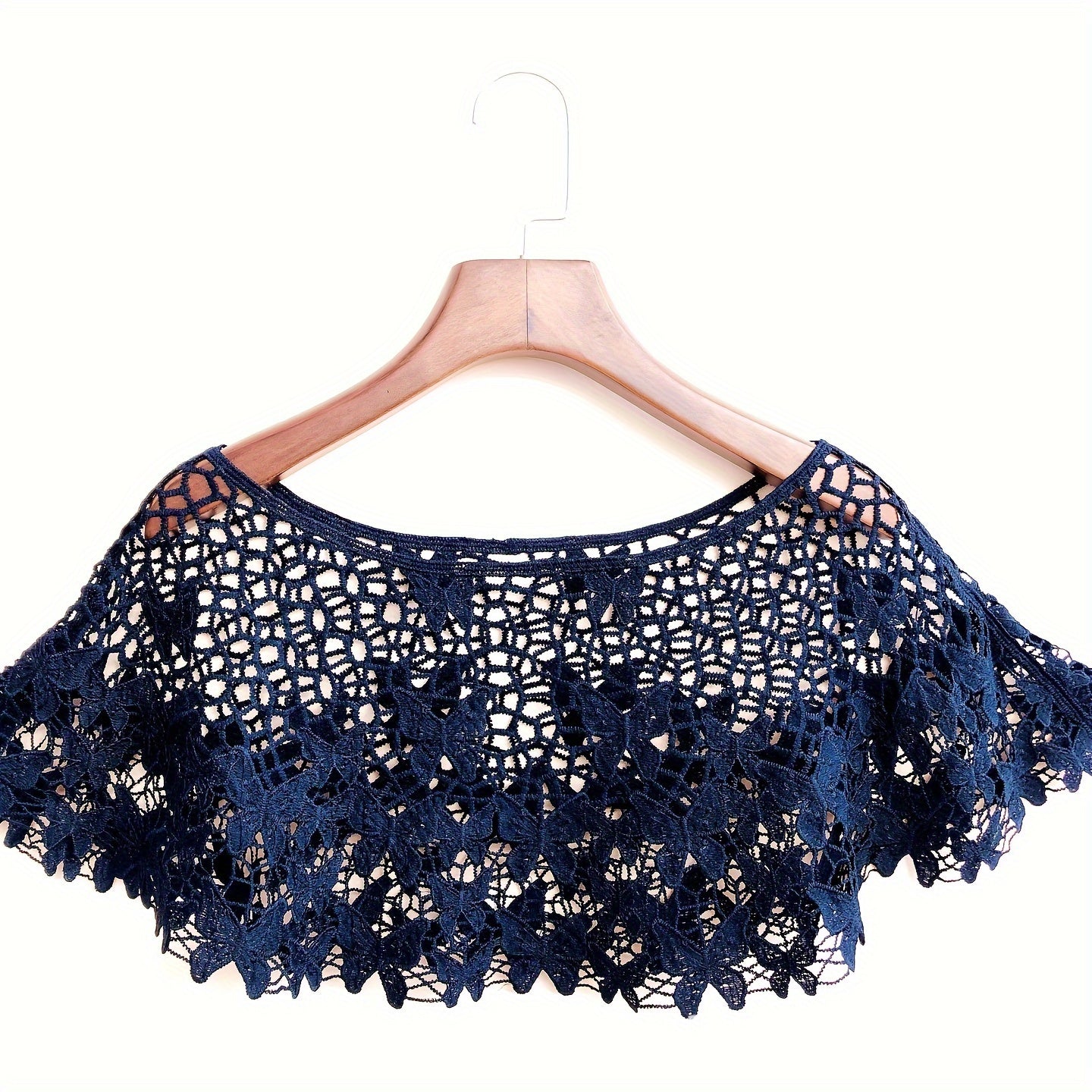 Hollow Lace Shawl Pullover Cape and Monochrome Skirt Set for Summer Women