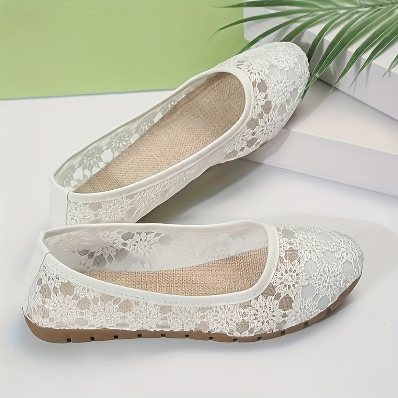 Women's Floral Breathable Slip-On Flat Shoes - Lightweight Mesh Loafers