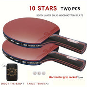 Single Pack of 10 Professional-Grade Red Carbon Rubber Table Tennis Rackets with 3 Balls