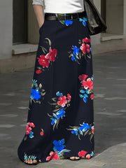 Plus o'lchamli gul bosma bilan cho'ntakli yuqori bel polyester barcha mavsumlar uchun skjørt