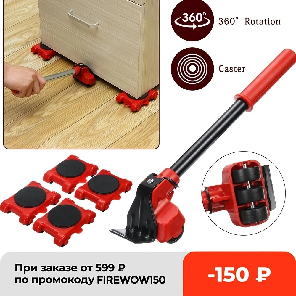 5-Piece Portable Furniture Lifter Kit with Durable Plastic and Metal Construction