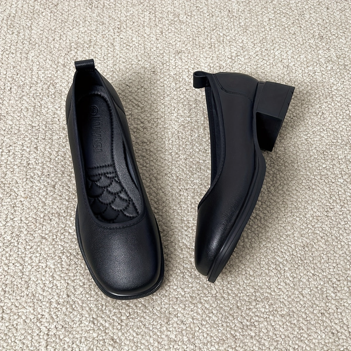 Women's Black Fashion Pumps - Comfortable Chunky Heel, Round Toe Dress Shoes