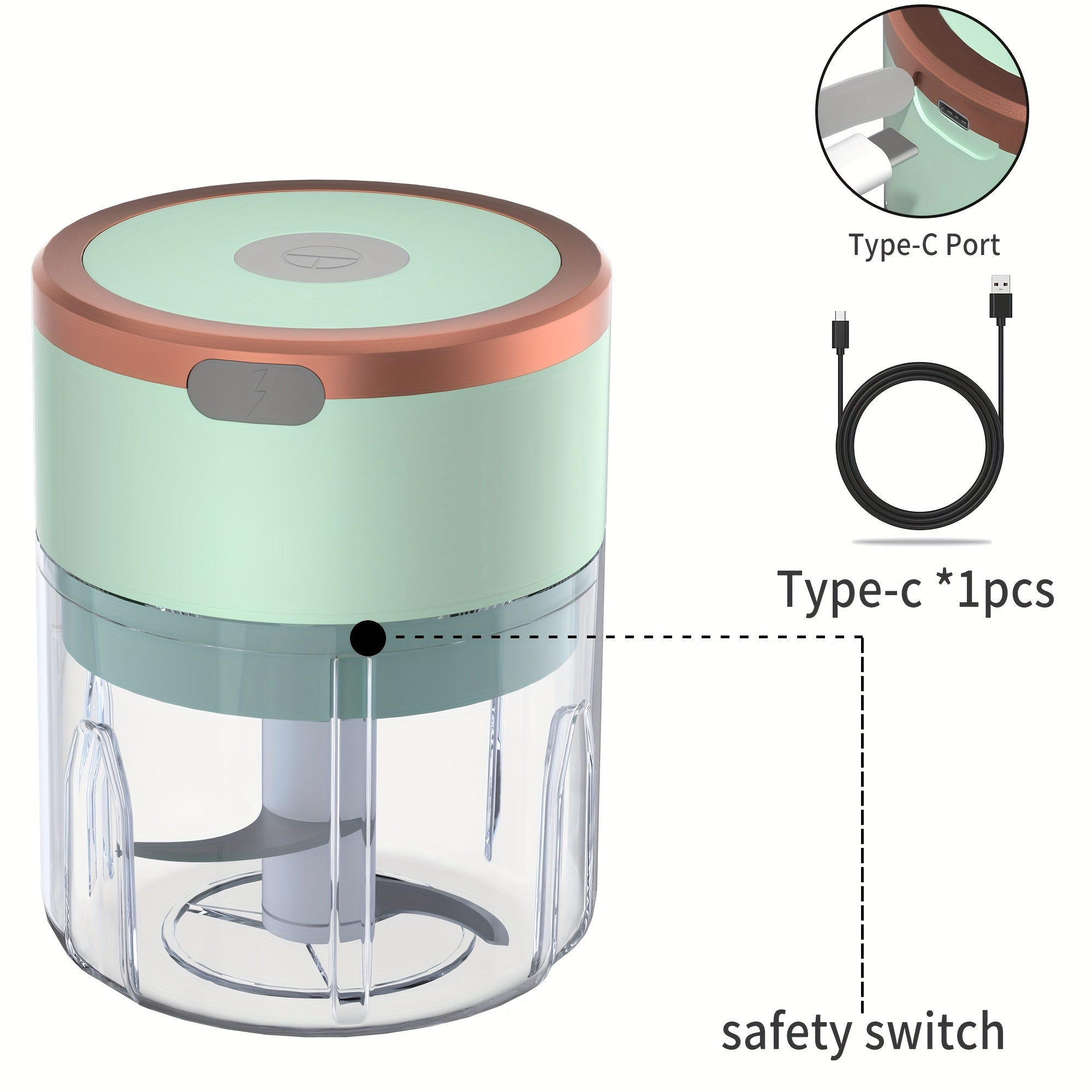 Electric Mini Garlic Chopper USB Rechargeable Stainless Steel Blades Safety Lock Ginger Chili Onion Grinder