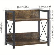 Country Brown Wooden Metal Countertop Organizer with Two Tiers for Kitchen Storage