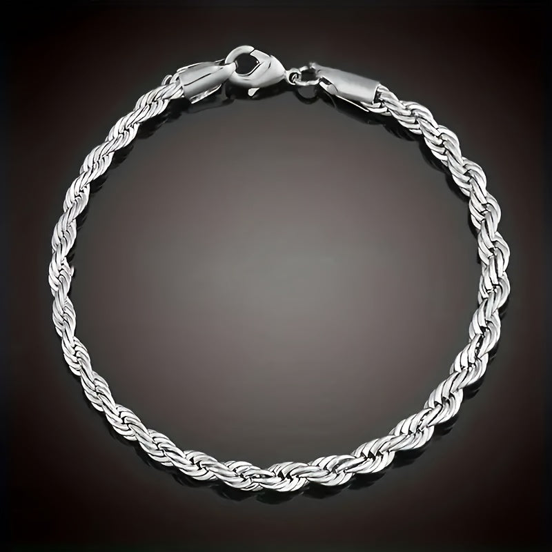 925 Silver Plated Twist Chain Set for Men and Women Necklace and Bracelet