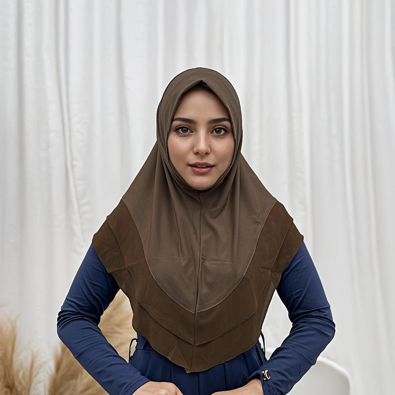 Women's Double Layer Chiffon Hijab Cap Solid Color Modest Head Covering
