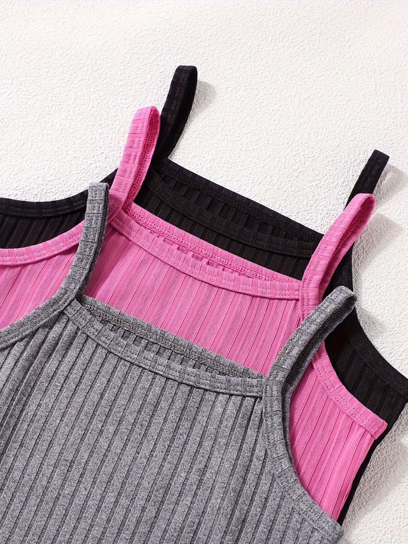 Летний комбинезон с рифлёной бретелью для девочек, 3 шт., однотонные цвета, повседневный уличный стиль