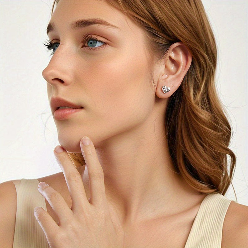 Women’s Heart and Rose Stud Earrings Hypoallergenic Sterling Silver Cubic Zirconia Gift