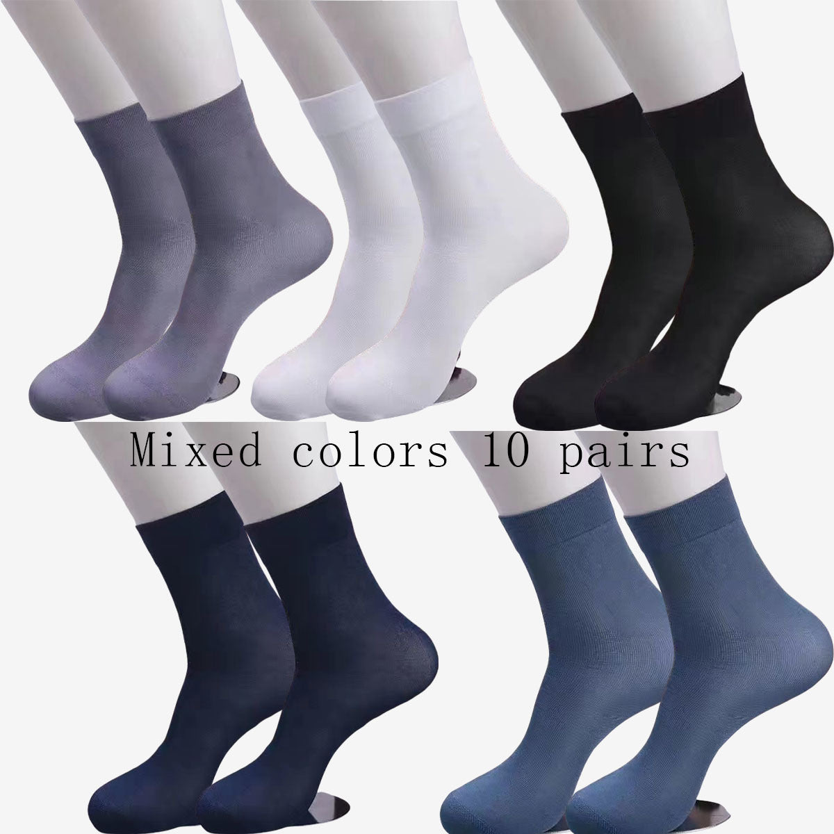 Men's Ultra-Thin Sweat-Wicking Mid-Calf Socks 10 Pairs Breathable Polyester Spandex