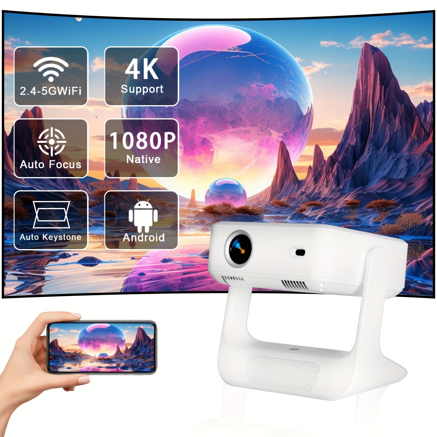 Proyector portátil de doble pantalla compatible con 1080P y 4K con Wi-Fi 6 para cine en casa