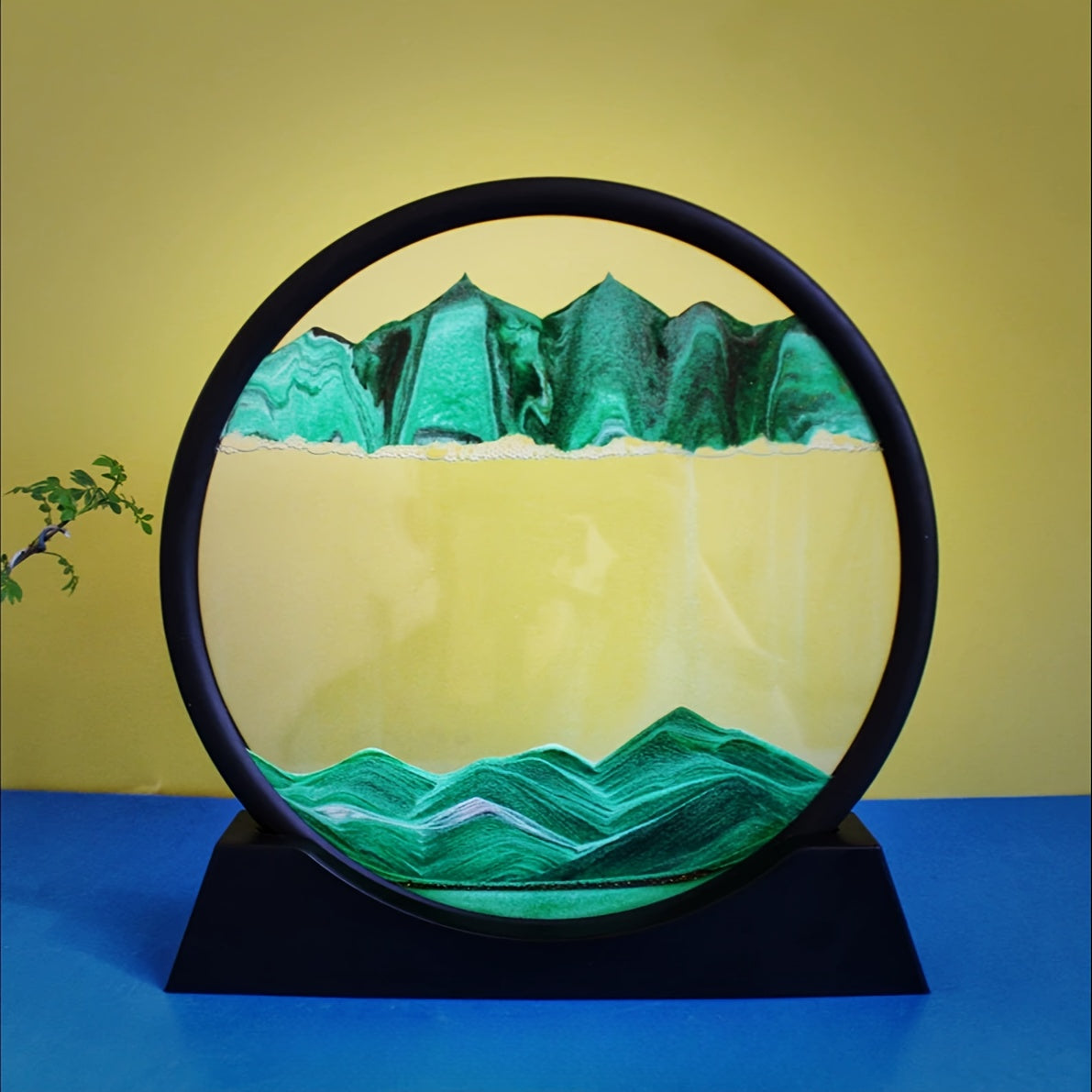 Large Round Glass Frame Sand Art with Flowing Sand Deep Sea Scene for Home Office Decor