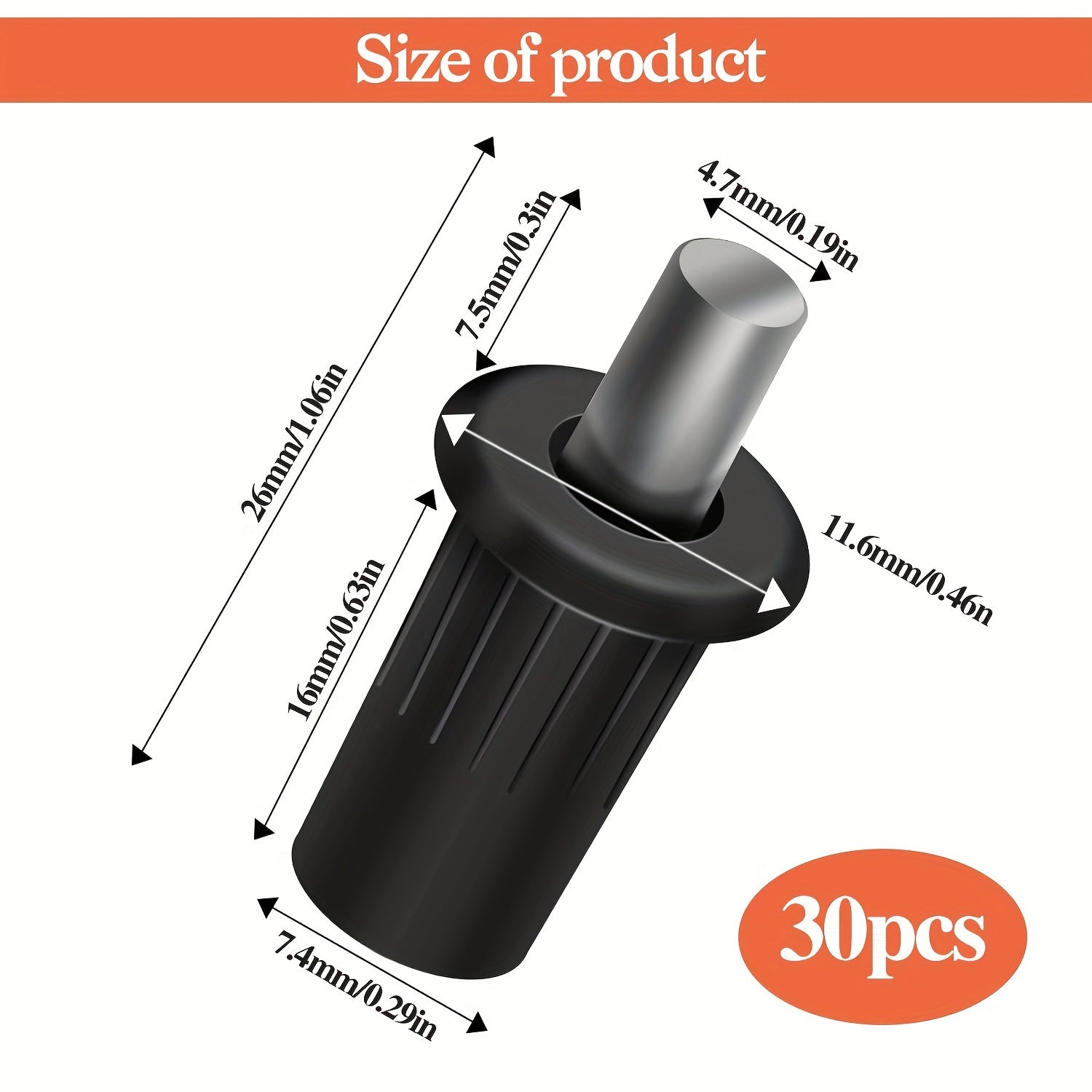 30 Black Plastic Cabinet Door Repair Pins with Telescopic Spring