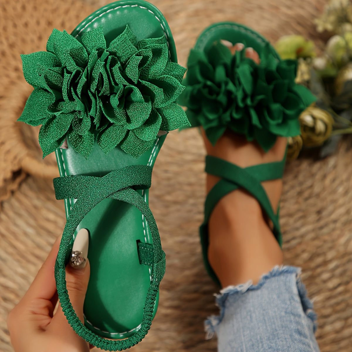 Women's Plus Size Flat Sandals Open-Toe Slip-On Casual Summer Shoes