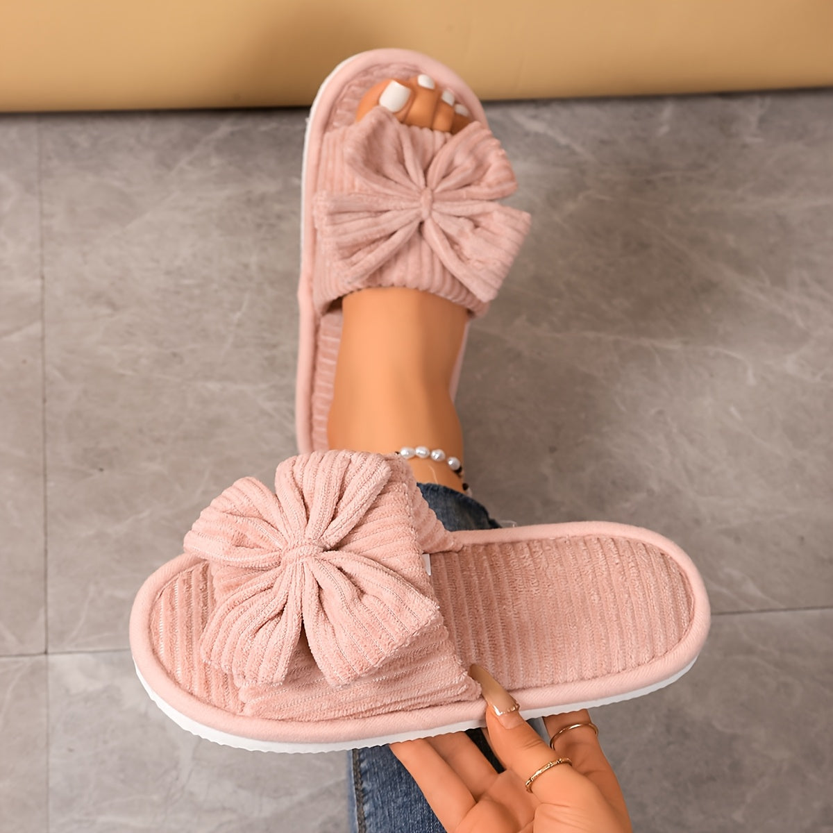 Women's Slip-On Slippers with Bow Non-Slip EVA Sole Indoor Outdoor Shoes