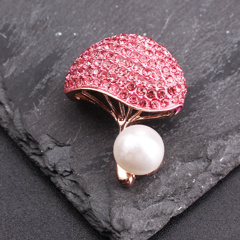 Vintage Mushroom Brooch Rhinestone Irregular Design for Dresses and Sweaters