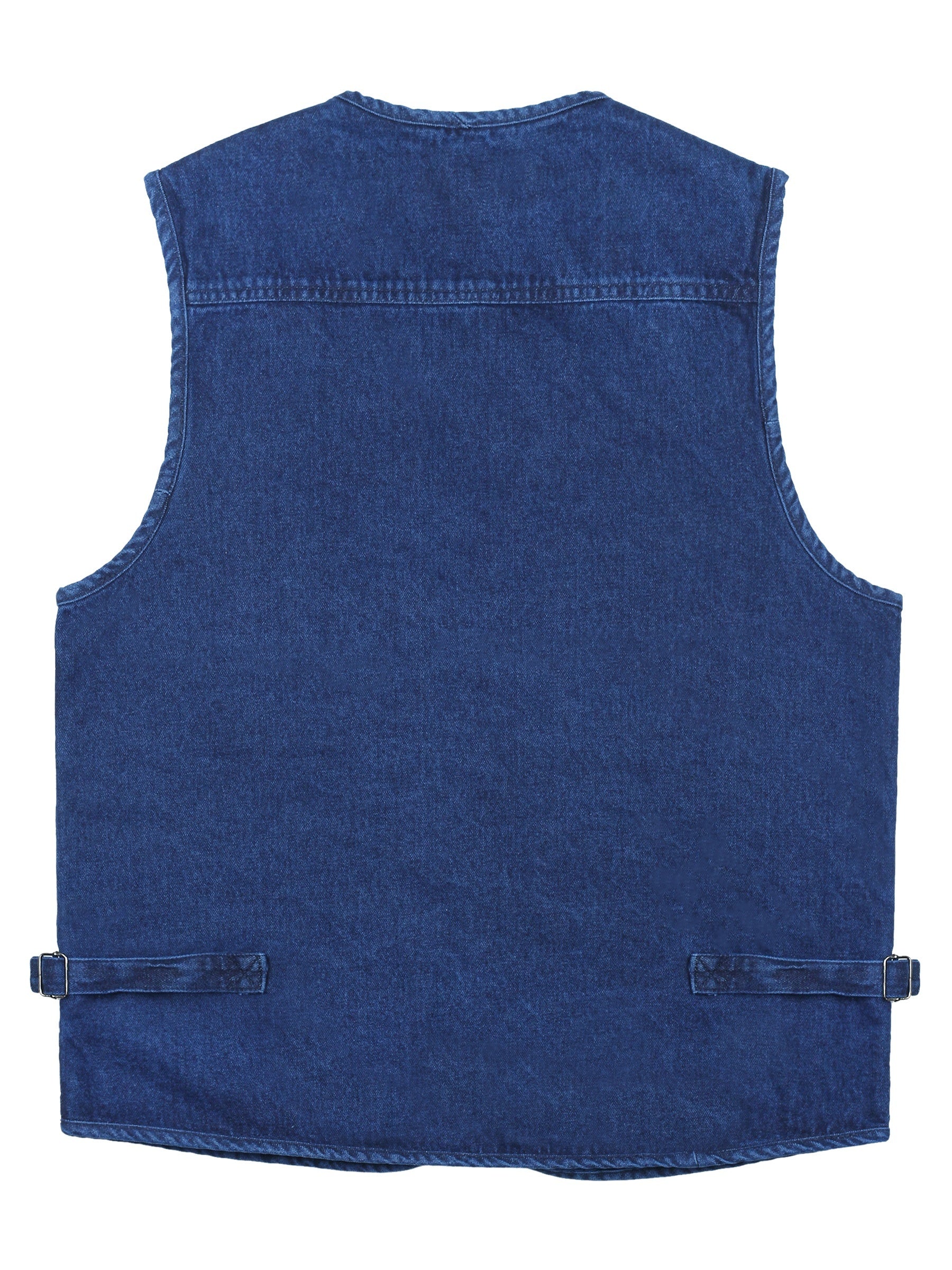 Plus Size Men's Denim Blue Zipper Vest with Multiple Pockets for Outdoor Activities