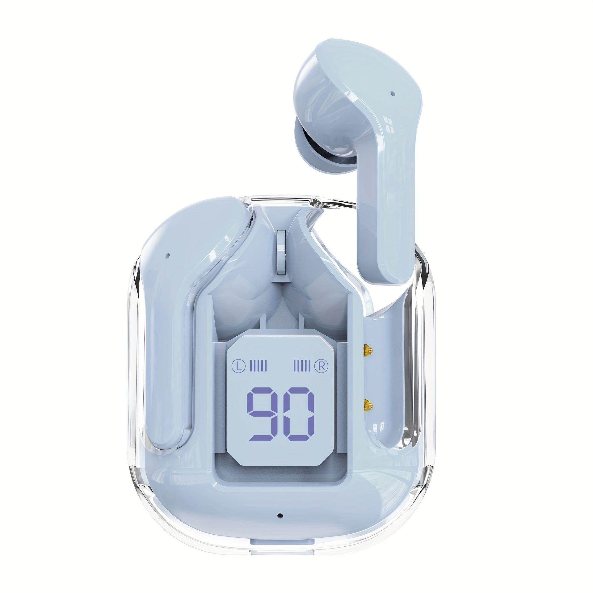 Simsiz quloq ichidagi naushniklar, shaffof dizayn, LED quvvat ko'rsatgichi, yuqori aniqlikdagi ovoz, uzoq muddatli batareya hayoti va qulay moslashuv. Transportda, sportda va har qanday holatlarda ideal. Mukammal.