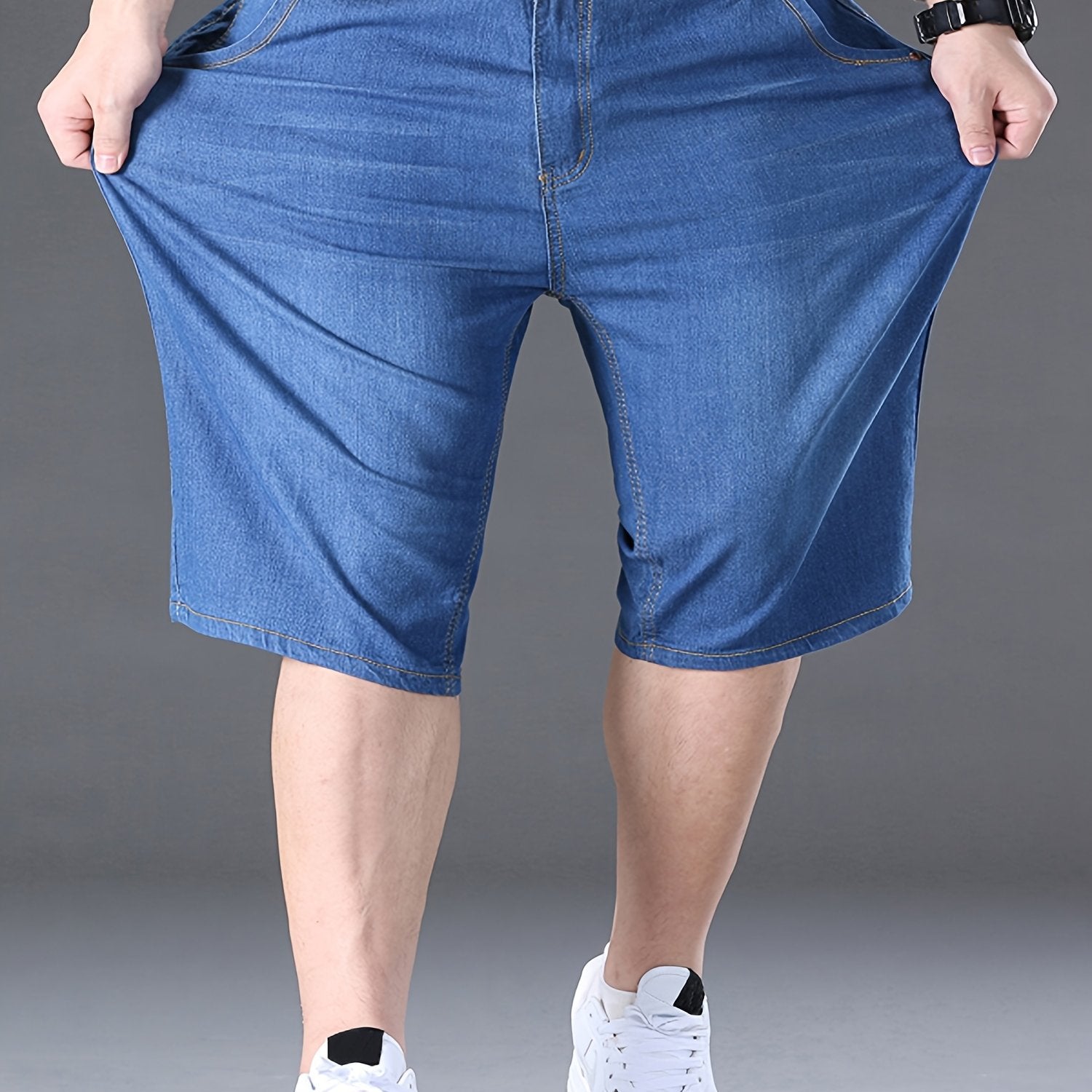Plus Size Men's Denim Shorts Casual Blue Cotton Stretch Summer