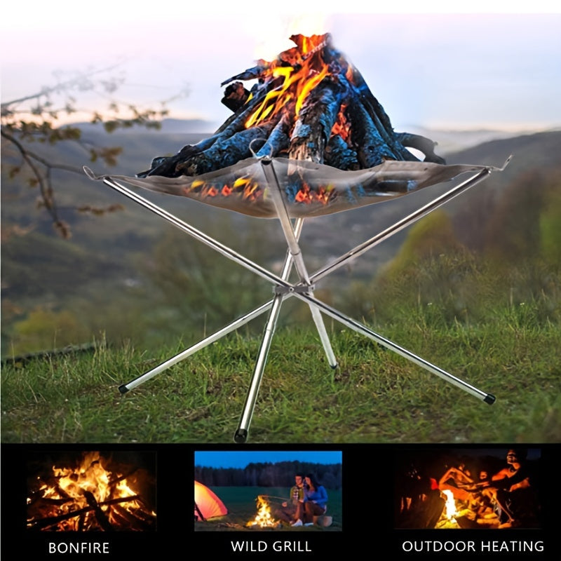 Portable Stainless Steel Fire Pit Grill for Camping Patio Foldable Mesh Design