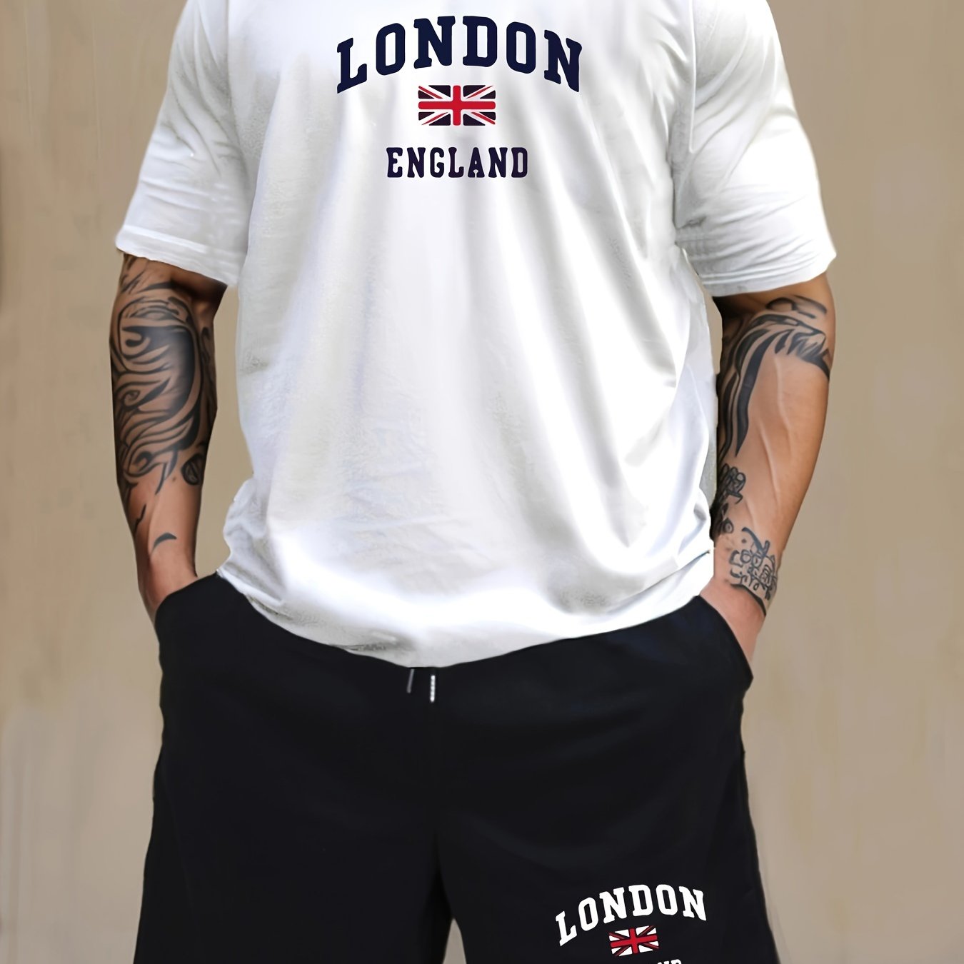 Men's Pajama Sets Short Sleeve T-Shirts and Shorts British Flag Print Summer Loungewear