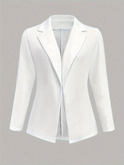 Plus Size Solid Blazer for Women with Lapel Collar and Stretch Fabric