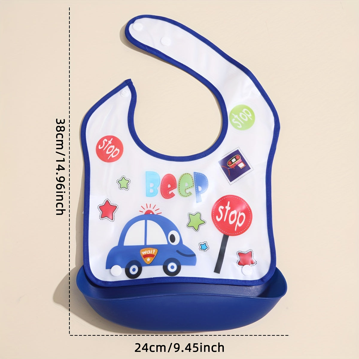 Kids Waterproof Cartoon Bib with Snap Closure, Detachable, Washable