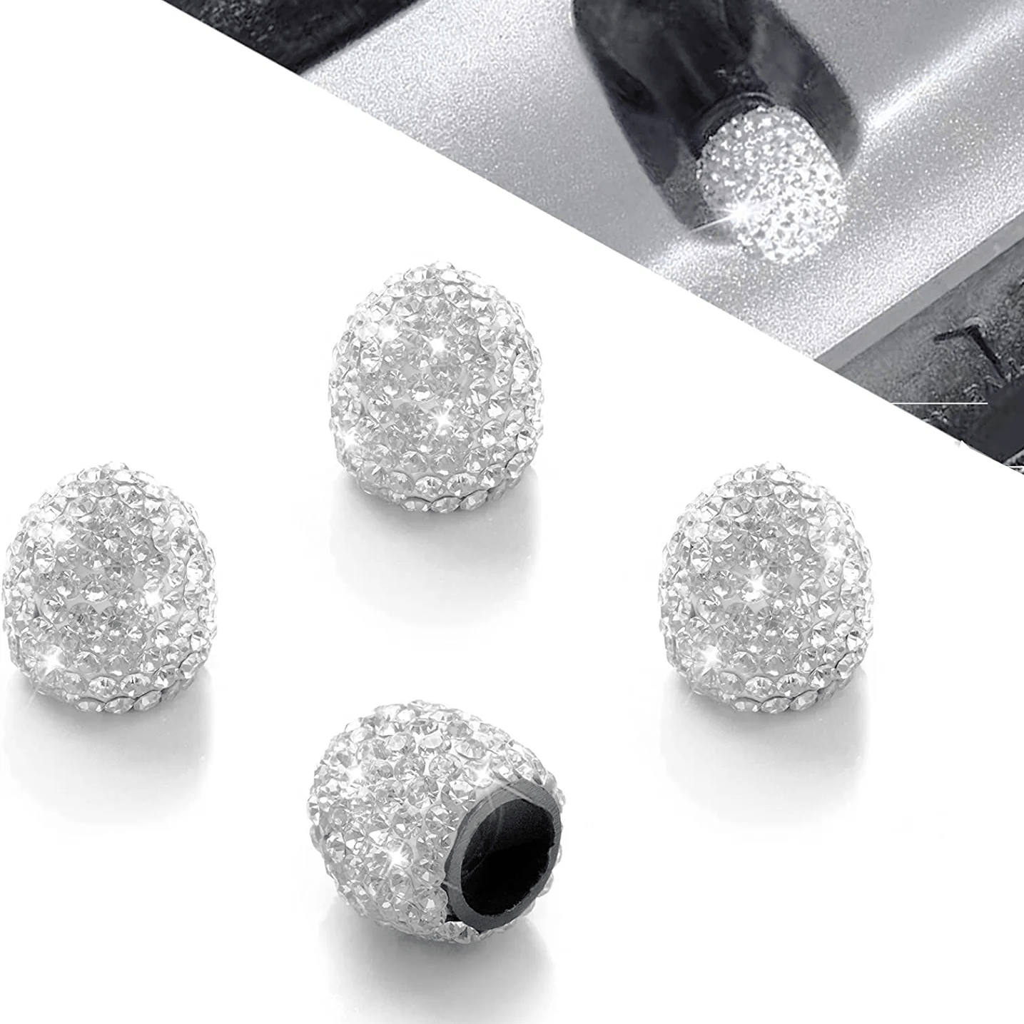 Universal Rhinestone Tire Valve Stem Caps for Cars Bikes Trucks 4 Pack