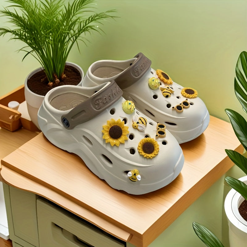 Women’s EVA Clogs with Sunflower Accessories Lightweight Breathable Beach Sandals