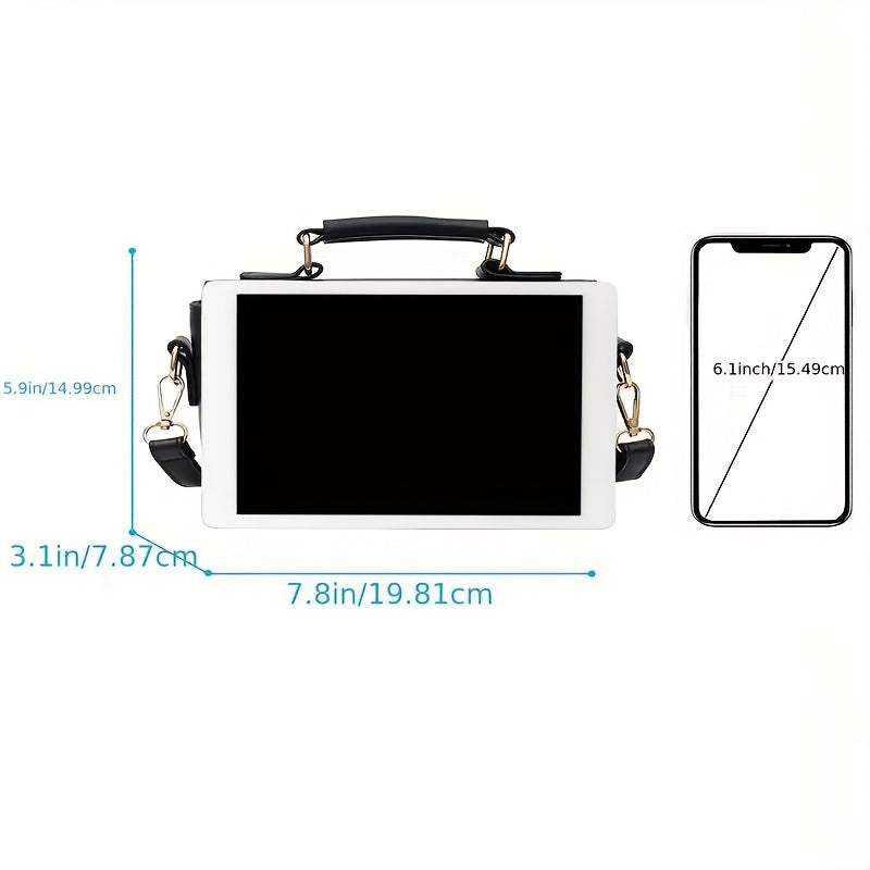 Women's Black and White Plaid Shoulder Bag with Adjustable Strap Zipper Closure