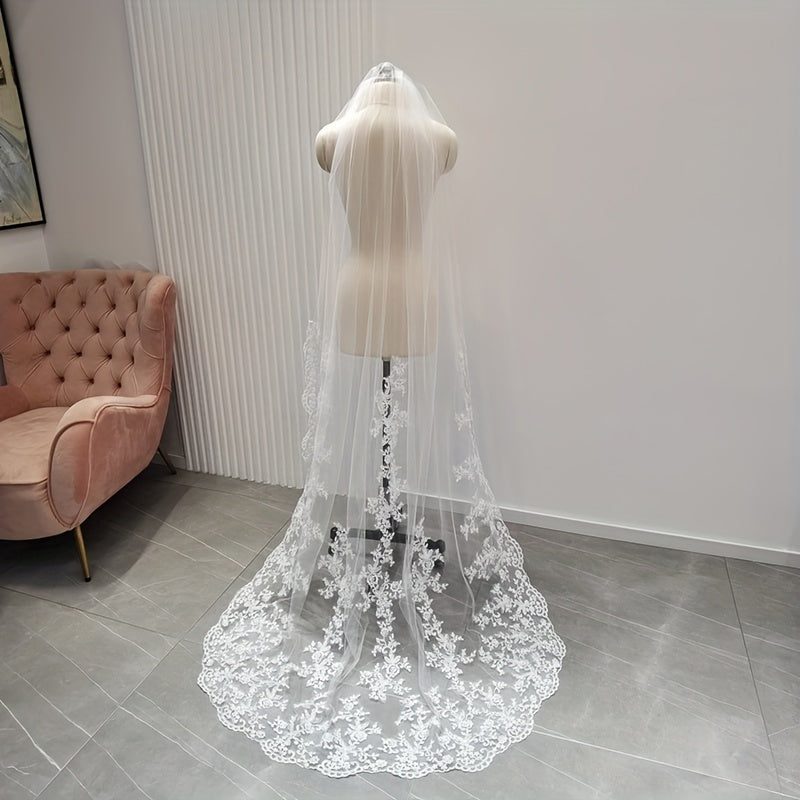 Bridal Veil 198cm Single-Layer Lace with Comb White or Black Wedding Accessory