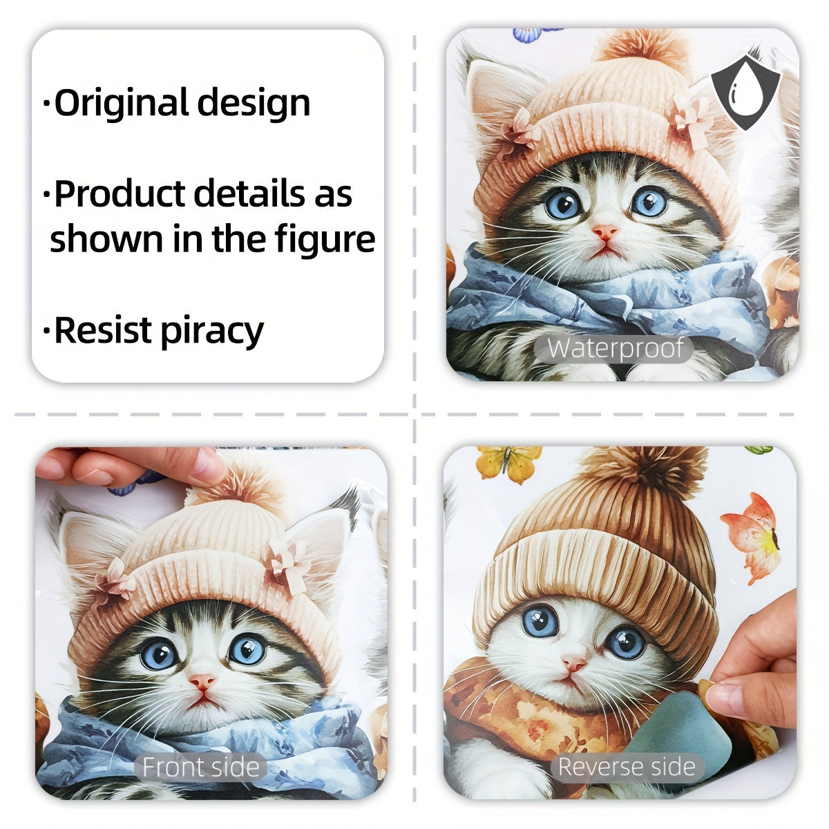 Cute Winter Cat and Butterfly Window Clings Reusable Double-Sided Glass Decor