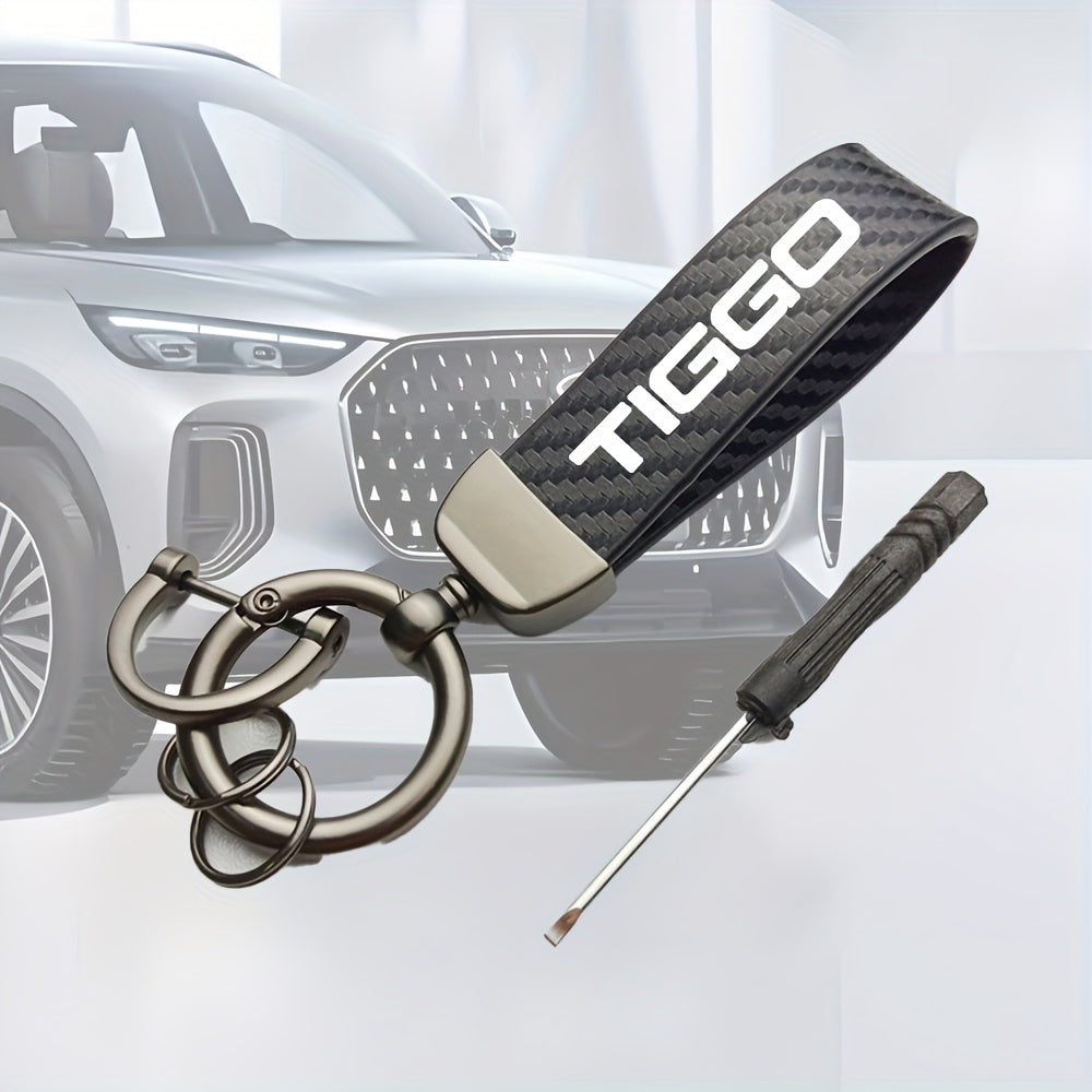 Men Women Faux Leather Carbon Fiber Keychain for Car Keys and Bags