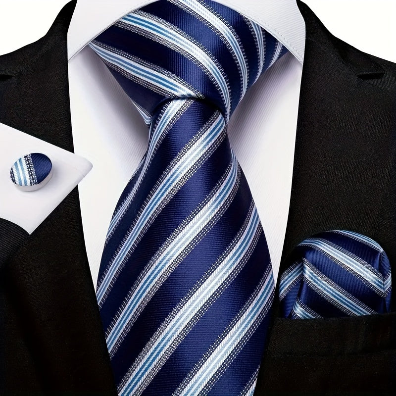 Men's Necktie Set with Cufflinks, Striped Fashion for Business and Parties