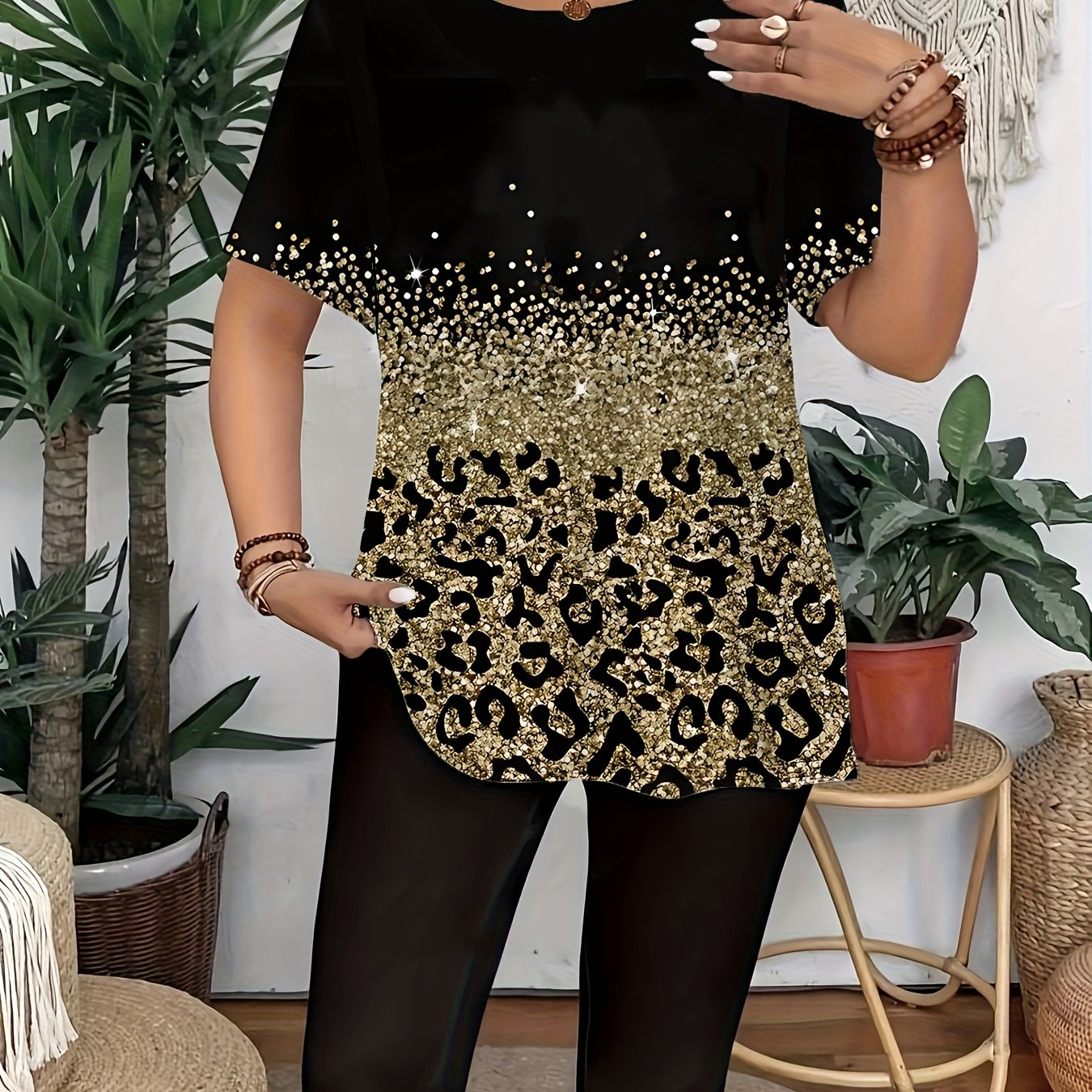 Plus Size Floral Print Crew Neck T-Shirt for Women Soft Stretch Casual