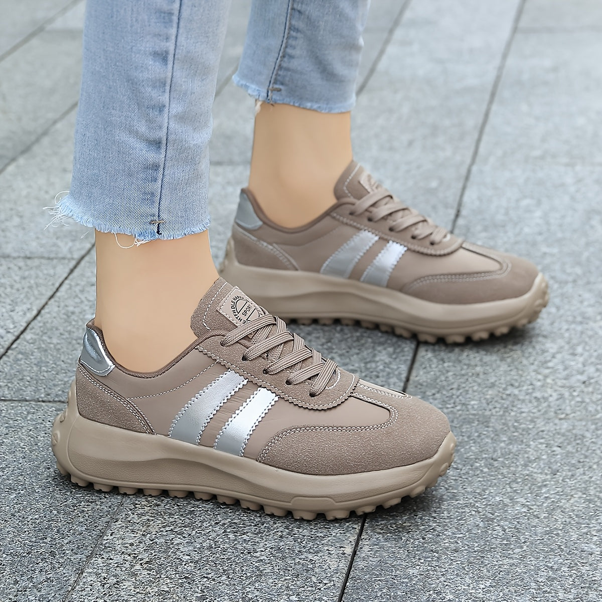 Women's Casual Canvas Sports Shoes with Shock-Absorbing Sole and Striped Laces