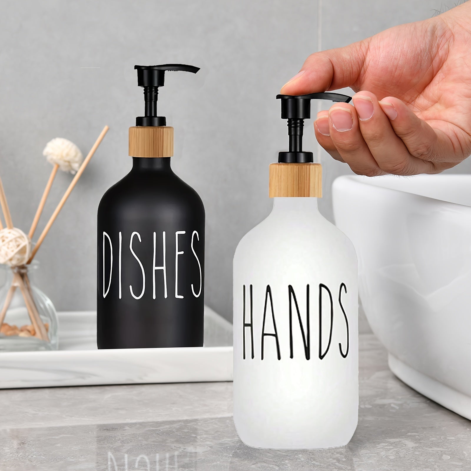 Bathroom Soap Dispenser Set with Tray Refillable Lotion Bottle for Shower Gel and Shampoo