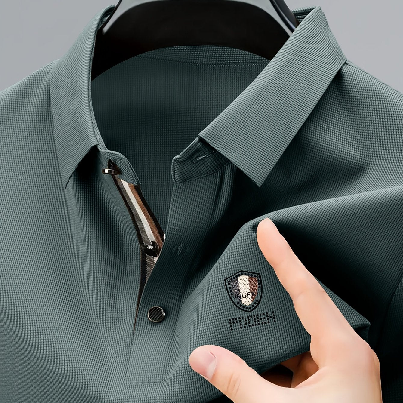 Мужская гольф-рубашка с геометрическим принтом, полиэстер, повседневная, весна, лето, осень