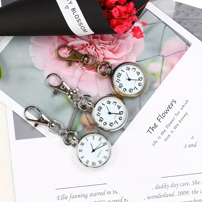 Large Transparent Pocket Watch Keychain for Nurses Students Exams Quartz Movement