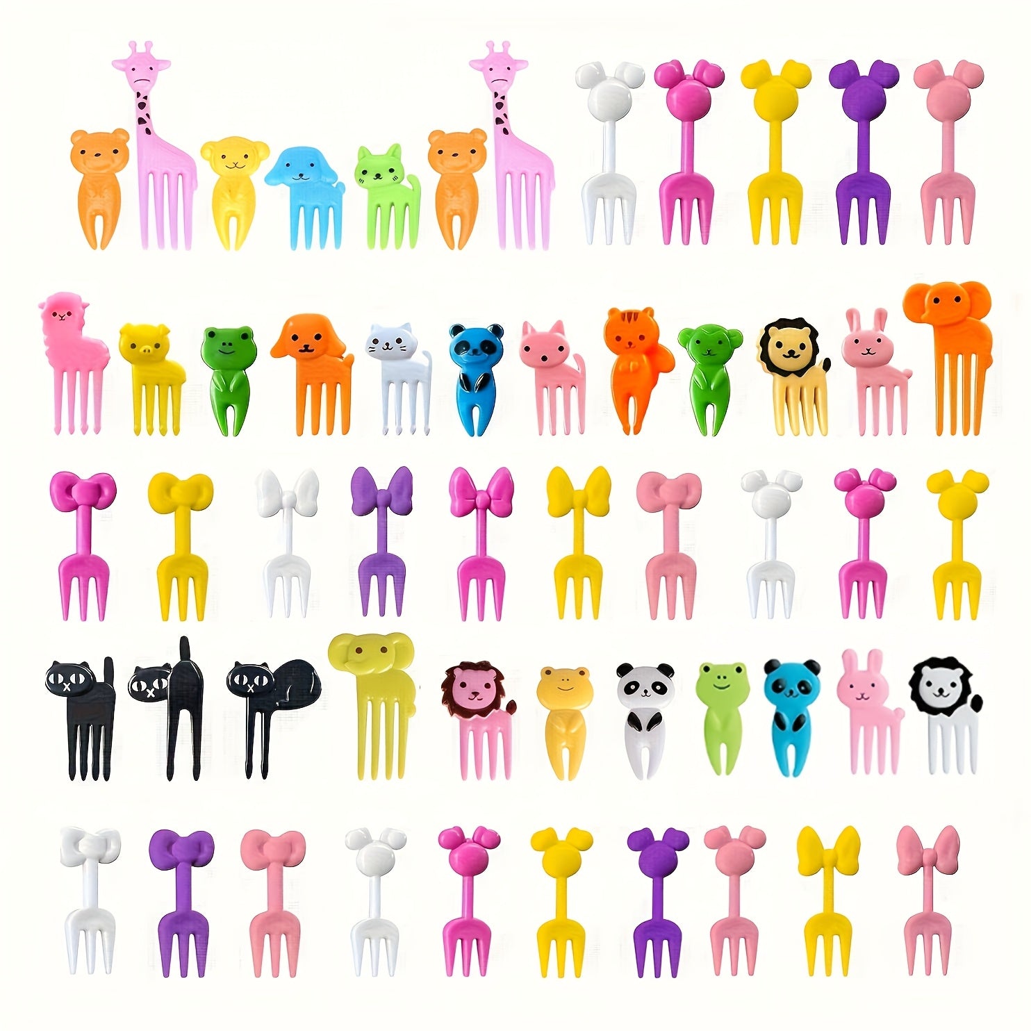 Set of 36 Animal Bento Box Toppers in Assorted Colors for Lunch and Dessert Decoration