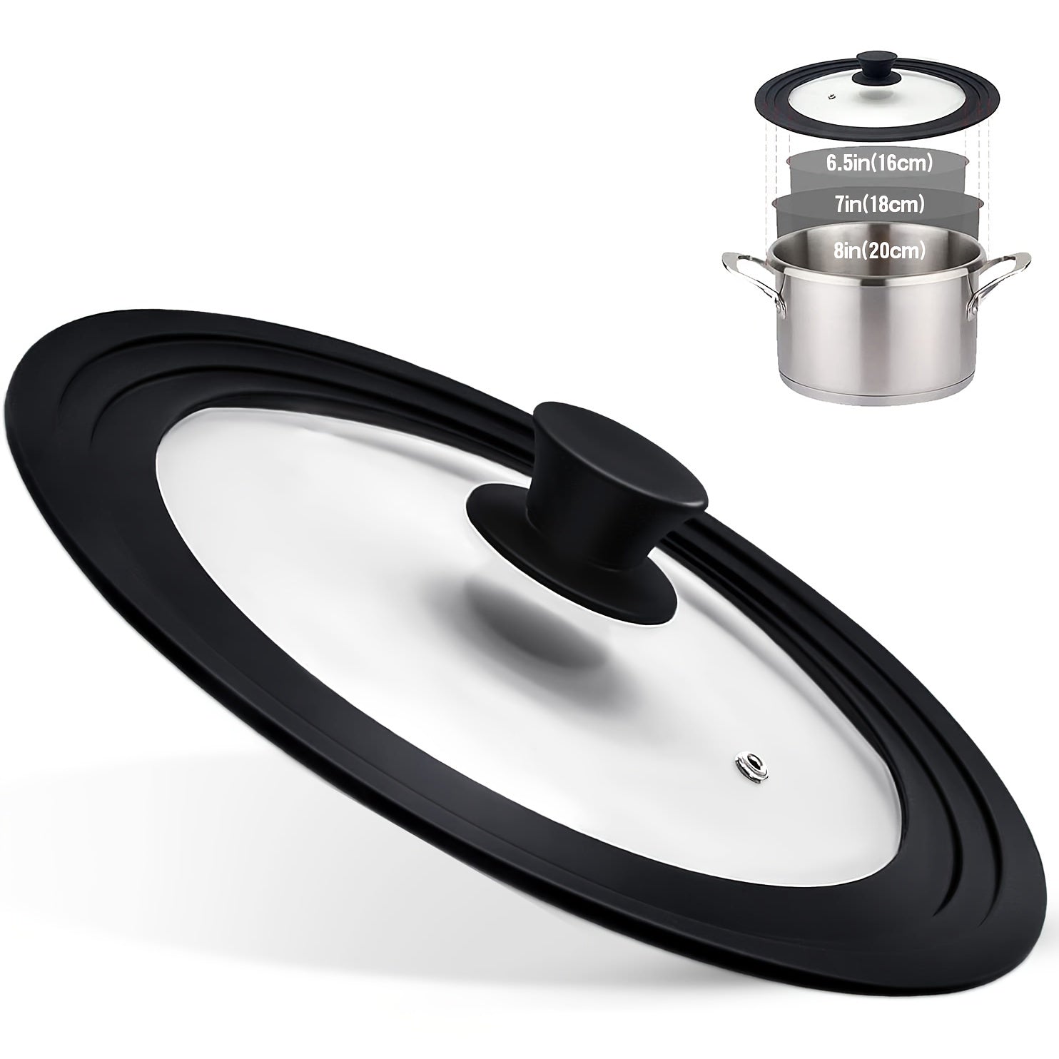 Silicone chetli universal shisha qopqog'i, issiqlikka chidamli, qozonlar va skovorodkalar uchun