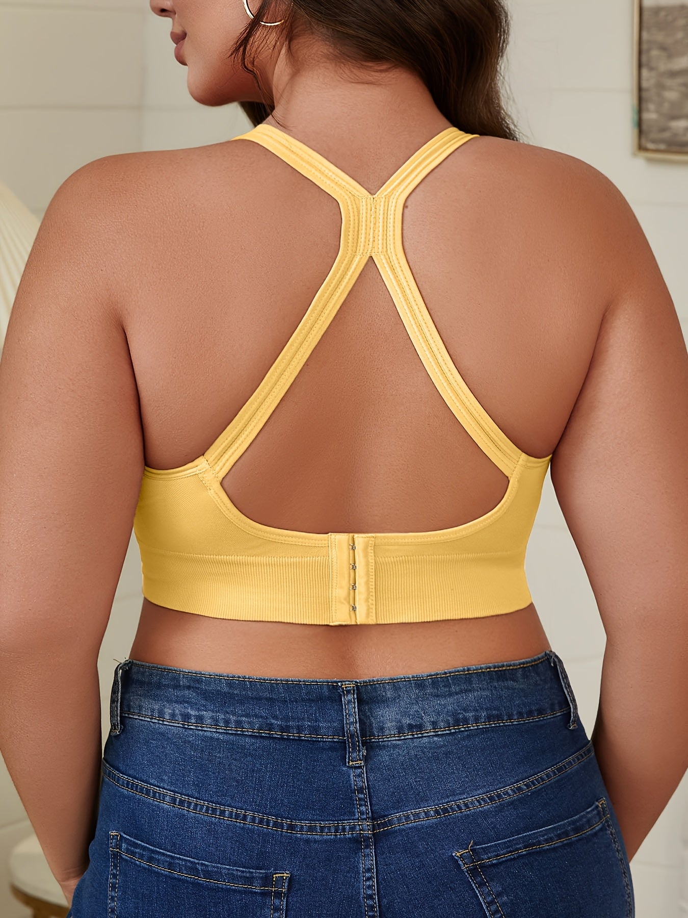 Plus Size High Support Push-Up Sports Bra Seamless Breathable Adjustable For Yoga Running