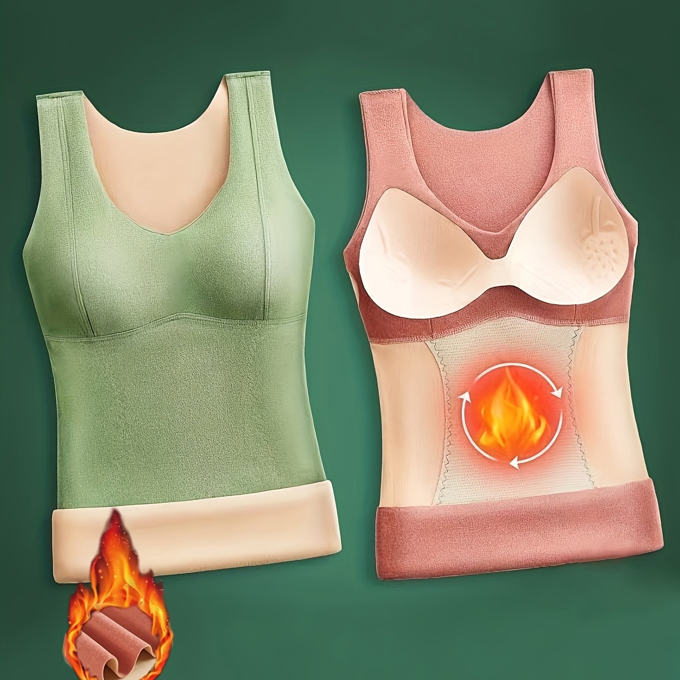 Conjunto de camisetas térmicas para mujer en verde claro y rosa púrpura ajustado, cuello redondo, para otoño e invierno, para capas